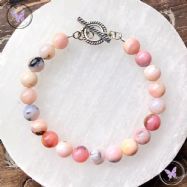 Pink Opal Healing Bracelet with Silver Toggle Clasp